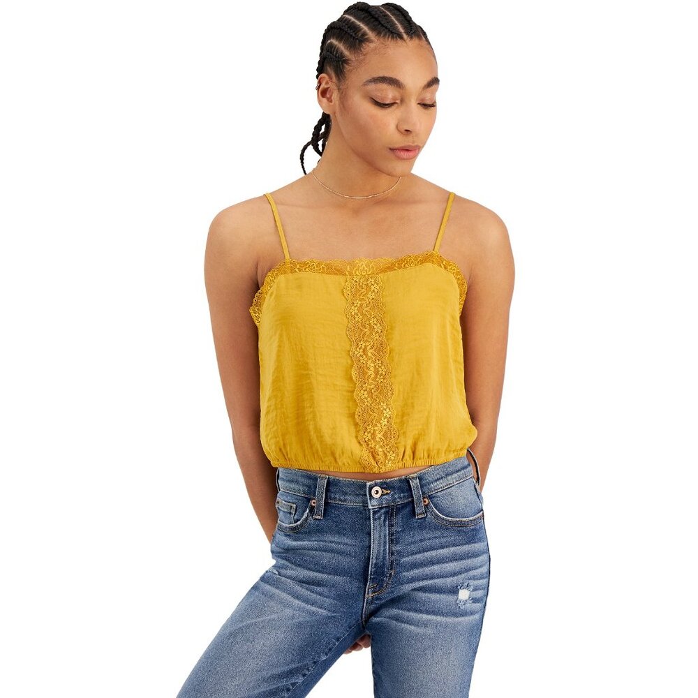 Hippie Rose Juniors' Lace-Trim Tank Top Golden Ore B4HP